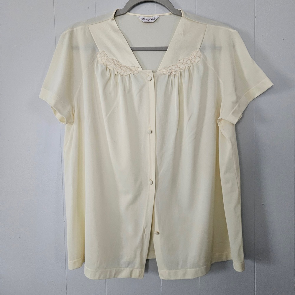 Vanity Fair VTG Bed Jacket Women‎ L Butter Yellow Button Down 60s 70s Gramacore